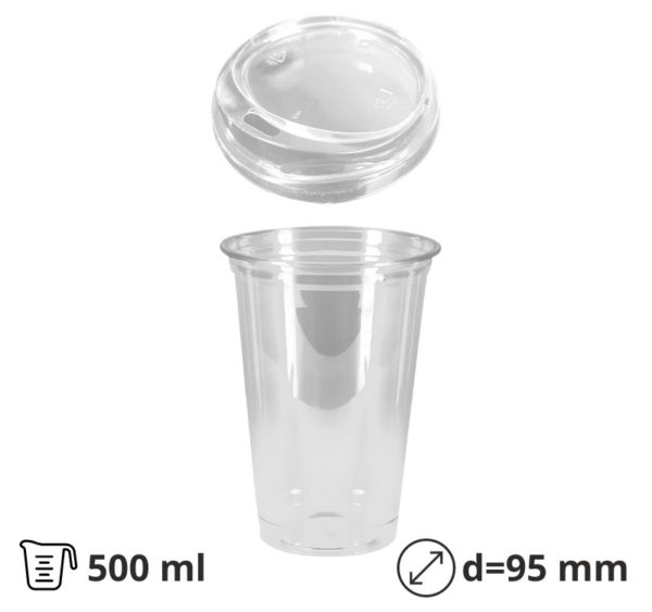 Čaša Shake za poklopcem 500 ml, d=95mm, prozirni rPET [100 kom/pak]