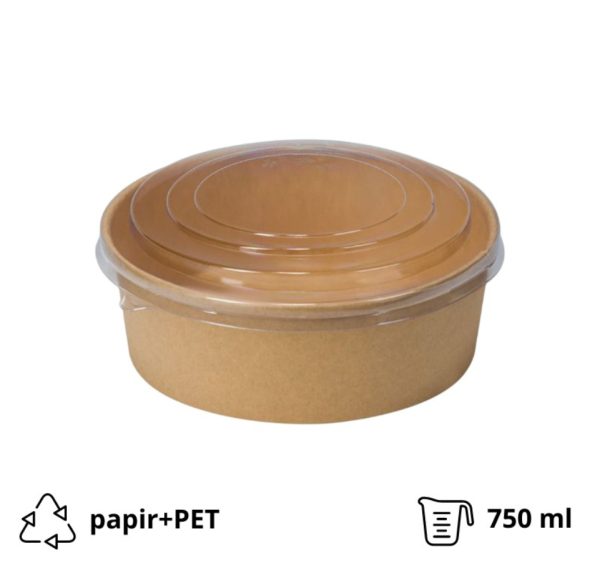 Papirnata posuda za poklopcem 750 ml d=145 mm h=68 mm kraft, 50 kom