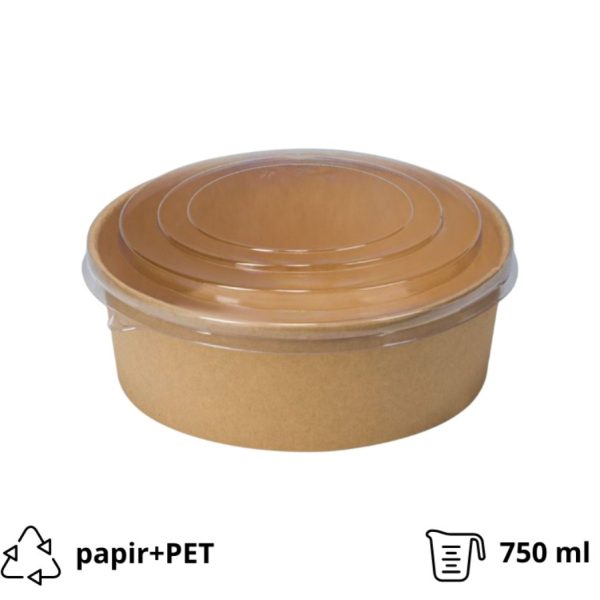 Papirnata posuda za poklopcem 750 ml d=145 mm h=68 mm kraft, 50 kom