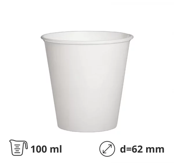 Čaša papirnata 1-sl 100 (120) ml d=62 mm bela 100 kom