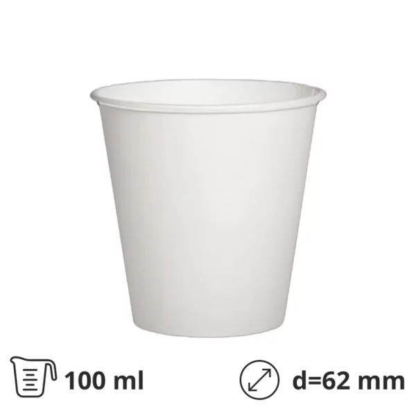 Čaša papirnata 1-sl 100 (120) ml d=62 mm bela 100 kom