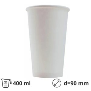 Čaša papirnata 1-sl 400 ml d=90 mm bela 50 kom