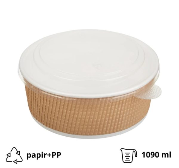 Kartonska posuda Tambien ECO s poklopcem 1090 ml d=166 mm h=65 mm valoviti kraft [25 kom/pak] (komplet)