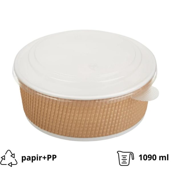 Kartonska posuda Tambien ECO s poklopcem 1090 ml d=166 mm h=65 mm valoviti kraft [25 kom/pak] (komplet)