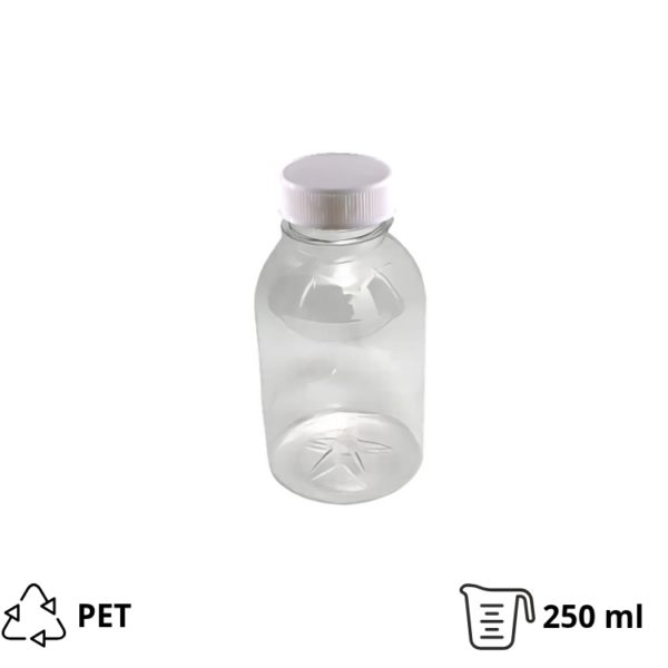 Flaša PET 0,25 litara sa belim poklopcem d=38 mm, 200 kom