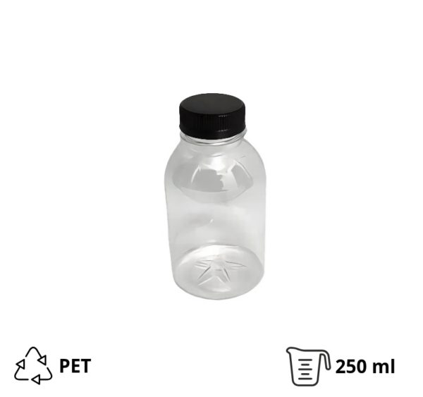 Flaša PET 0,25 litara sa crnim poklopcem d=38 mm, 200 kom