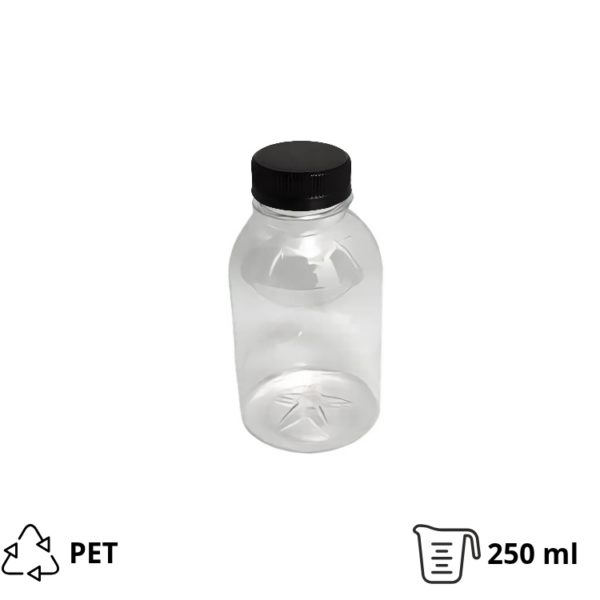 Flaša PET 0,25 litara sa crnim poklopcem d=38 mm, 200 kom