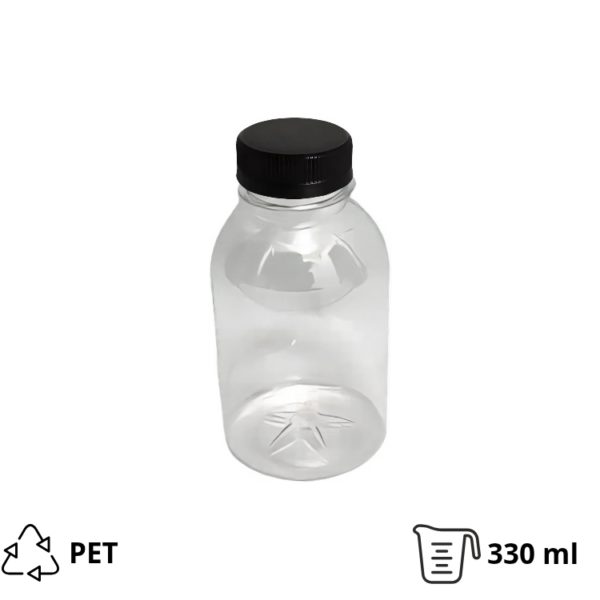 Flaša PET 0,33 litara sa crnim poklopcem d=38 mm, 200 kom