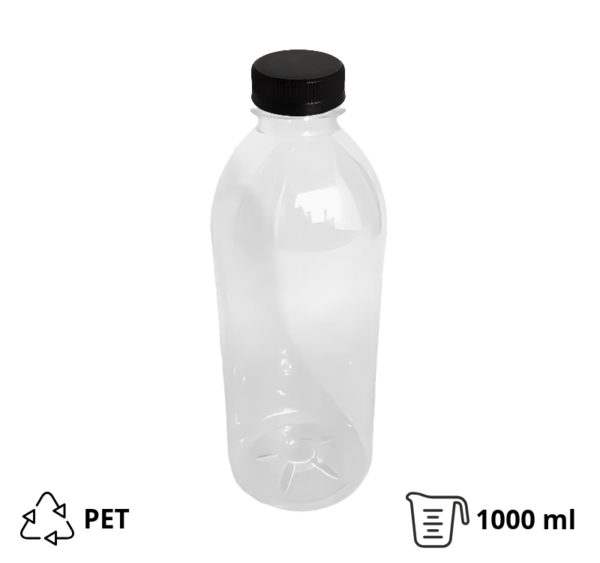 Flaša PET 1 litar sa crnim poklopcem d=38 mm, 200 kom
