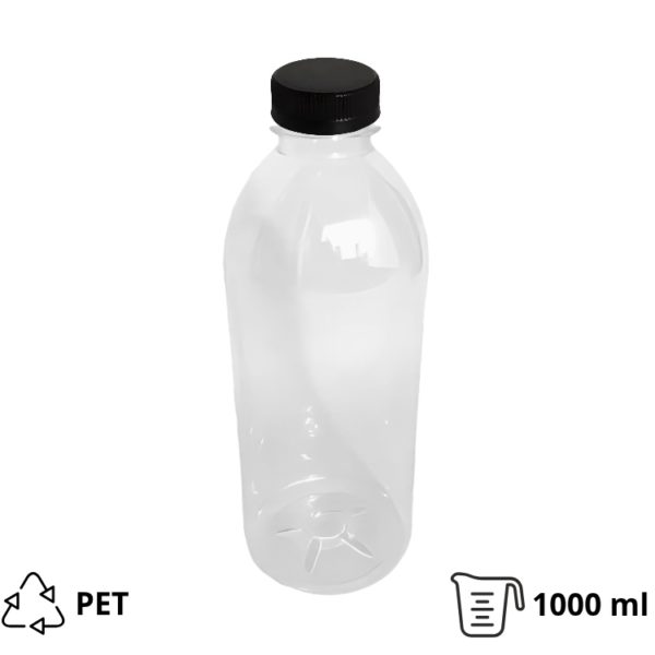Flaša PET 1 litar sa crnim poklopcem d=38 mm, 200 kom