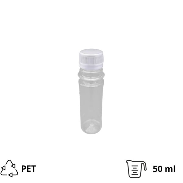 Flaša PET za sos 50 ml sa belim poklopcem d=28 mm, 200 kom