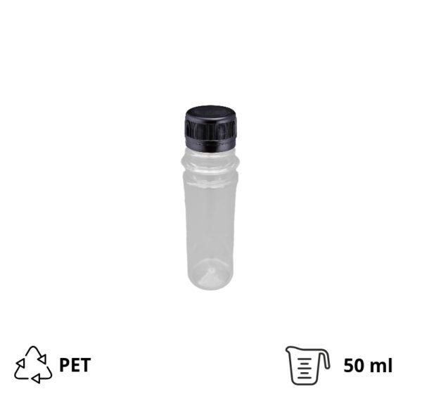 Flaša PET za sos 50 ml sa crnim poklopcem d=28 mm, 200 kom
