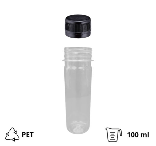 Flaša PET za sos 100 ml sa crnim poklopcem d=28 mm, 200 kom