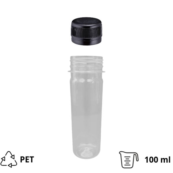 Flaša PET za sos 100 ml sa crnim poklopcem d=28 mm, 200 kom