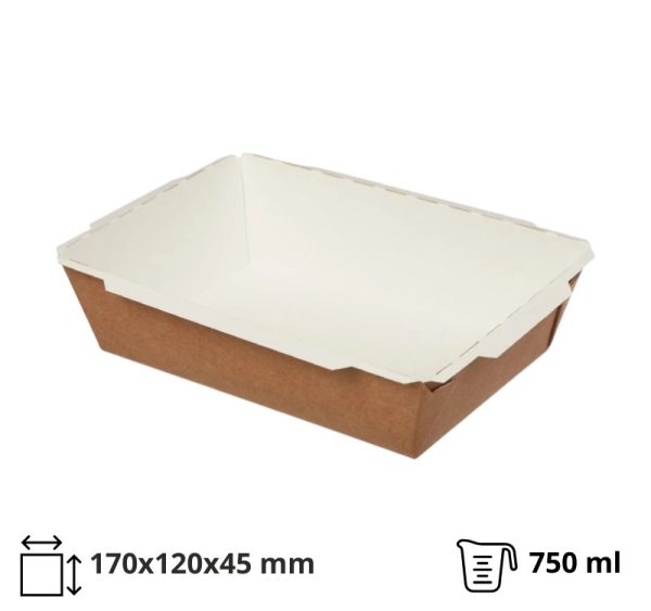 Papirnata posuda TUK TUK 750 ml 170x120x45 mm kraft/bela 50 kom