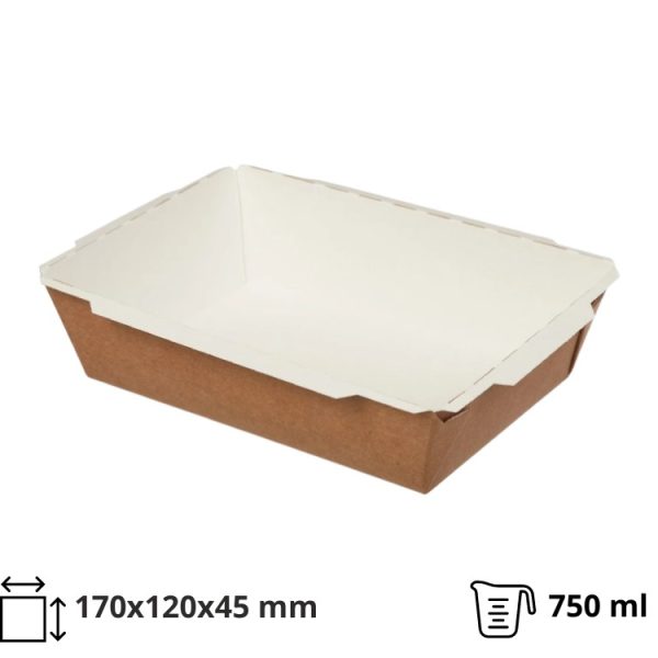 Papirnata posuda TUK TUK 750 ml 170x120x45 mm kraft/bela 50 kom