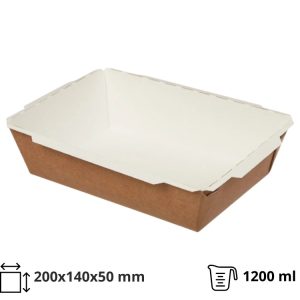 Papirnata posuda TUK TUK 1200 ml 200x140x50 mm kraft/bela 50 kom