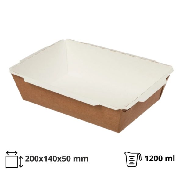 Papirnata posuda TUK TUK 1200 ml 200x140x50 mm kraft/bela 50 kom