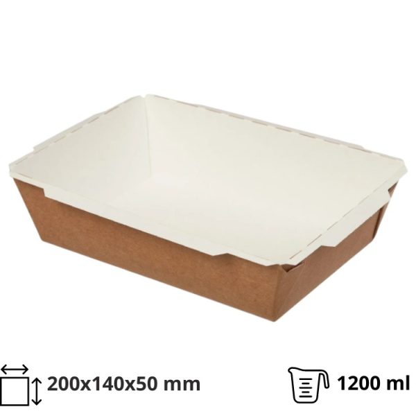 Papirnata posuda TUK TUK 1200 ml 200x140x50 mm kraft/bela 50 kom