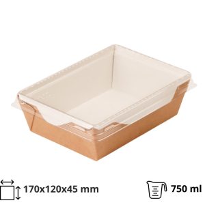Papirnata posuda za poklopcem 750 ml top size 170x120x45 mm kraft/bela 50 kom (komplet)