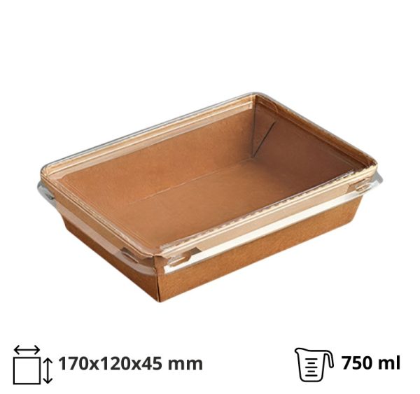 Papirnata posuda za poklopcem 750 ml top size 170x120x45 mm kraft/kraft 50 kom (komplet)
