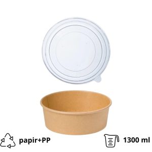 Papirnata posuda sa poklopcem 1300 ml d=187 mm h=69 mm, kraft 50 kom (komplet)