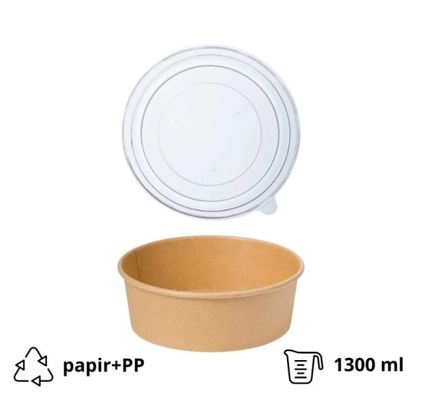 Papirnata posuda sa poklopcem 1300 ml d=187 mm h=69 mm, kraft 50 kom (komplet)