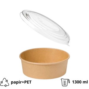 Papirnata posuda sa poklopcem 1300 ml d=187 mm h=69 mm, kraft 50 kom (komplet)