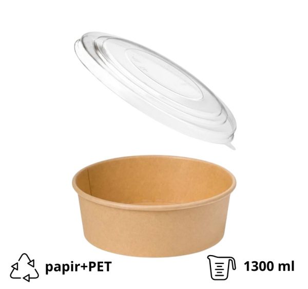 Papirnata posuda sa poklopcem 1300 ml d=187 mm h=69 mm, kraft 50 kom (komplet)