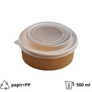 Papirnata posuda 500 ml d=145 mm h=54 mm, kraft, sa poklopcem PP 50 kom