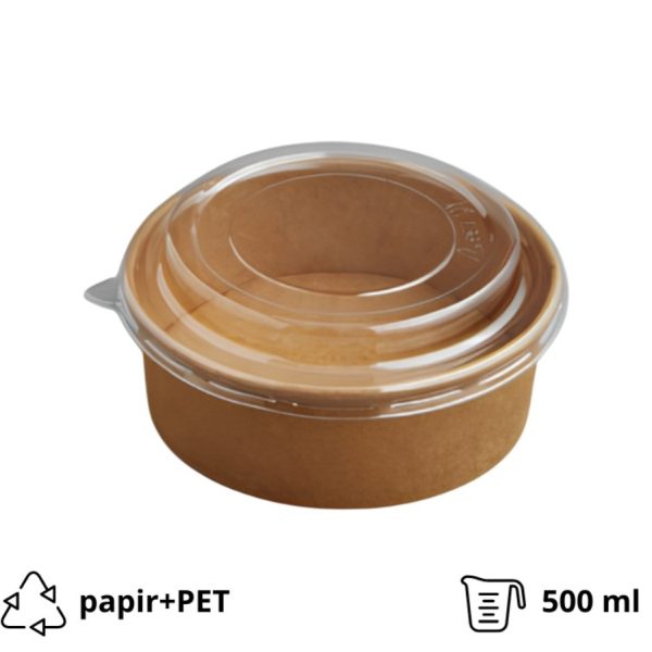 Papirnata posuda 500 ml d=145 mm h=54 mm, kraft, sa poklopcem PET, 50 kom