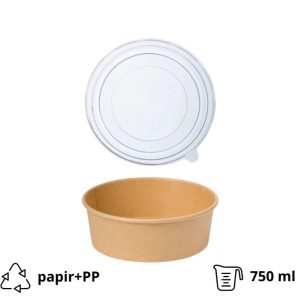 Papirnata posuda sa poklopcem 750 ml d=145 mm h=68 mm kraft 50 kom (komplet)