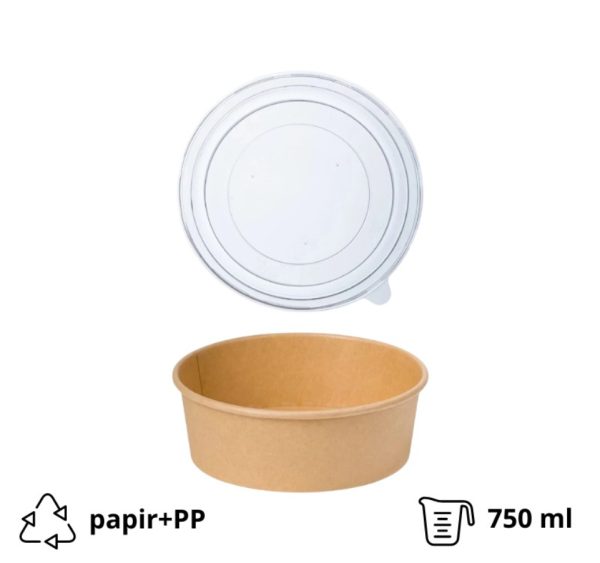 Papirnata posuda sa poklopcem 750 ml d=145 mm h=68 mm kraft 50 kom (komplet)