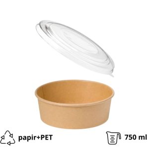 Papirnata posuda sa poklopcem 750 ml d=145 mm h=68 mm kraft 50 kom (komplet)