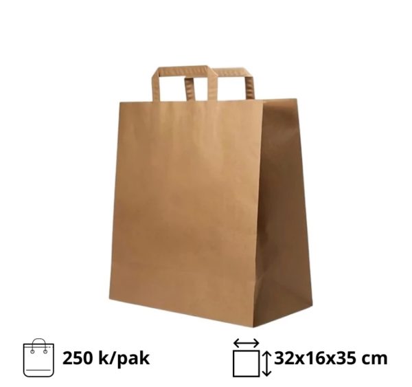 Papirna kesa sa plitkim ručkama 320x350x160 mm kraft 250 kom