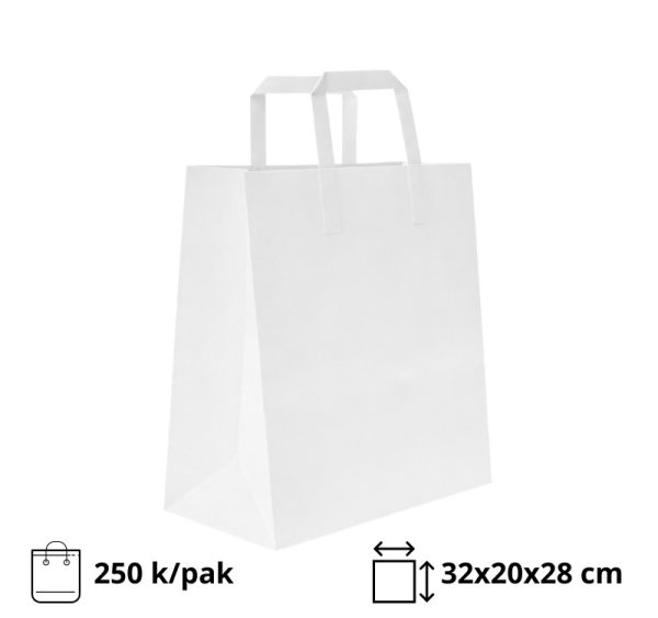Papirna kesa sa plitkim ručkama 320x200x280 mm bela 250 kom
