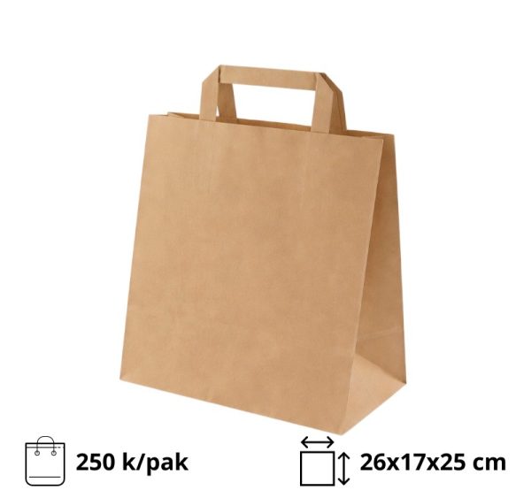 Papirna kesa sa plitkim ručkama 260x170x250 mm kraft 250 kom/pak