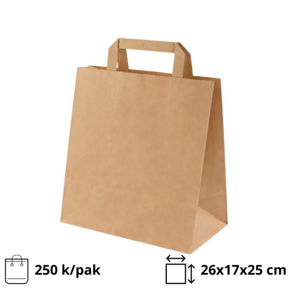 Papirna kesa sa plitkim ručkama 260x170x250 mm kraft 250 kom/pak