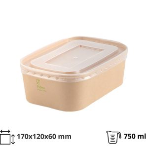 Papirnata posuda 750 ml 170х120х60mm kraft s poklopcem [300 kom/pak]