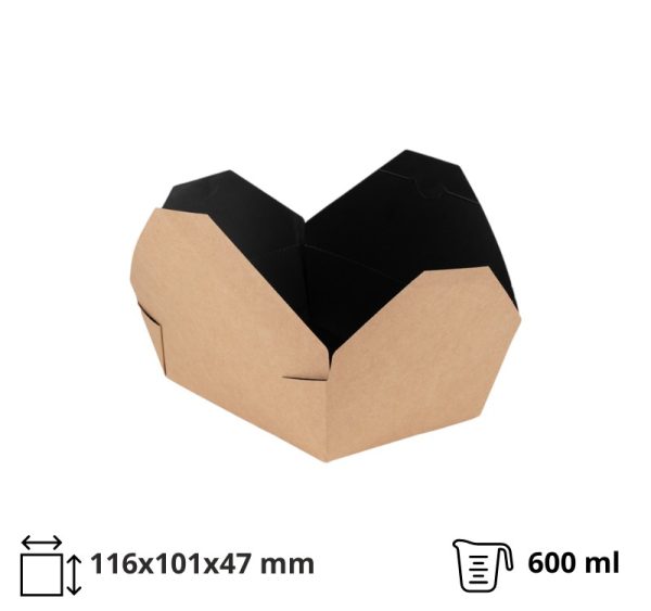 Kartonska kutija 600 ml 116x101x47 mm kraft/crno 50 kom