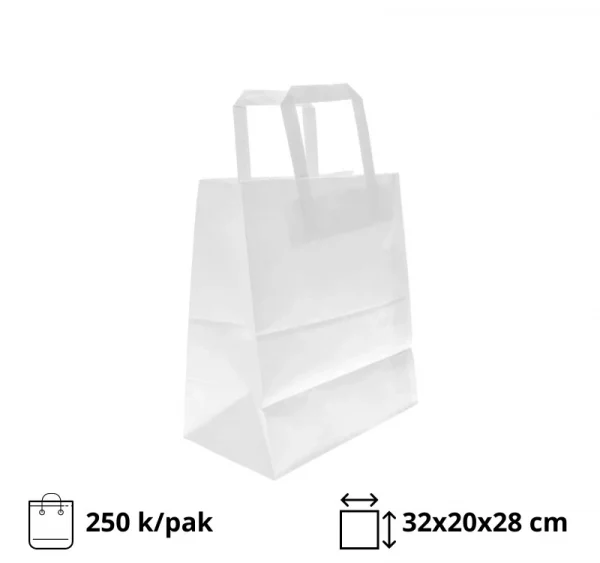 Papirna kesa sa plitkim ručkama 320x200x280 mm bela 250 kom