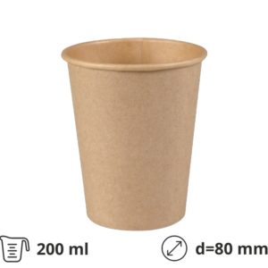 Čaša papirnata 1-sl 200 (250)  ml d=80 mm kraft, 50 kom