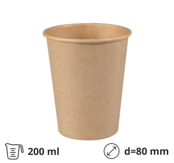 Čaša papirnata 1-sl 200 (250) ml d=80 mm kraft, 50 kom