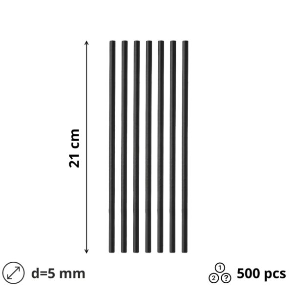 Slamčice papirne d=5 mm l=210 mm crna posebno pakovane 500 kom/pak