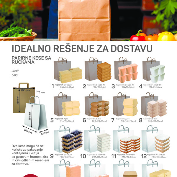 Papirna kesa sa plitkim ručkama 260х140х300 mm kraft 250 kom