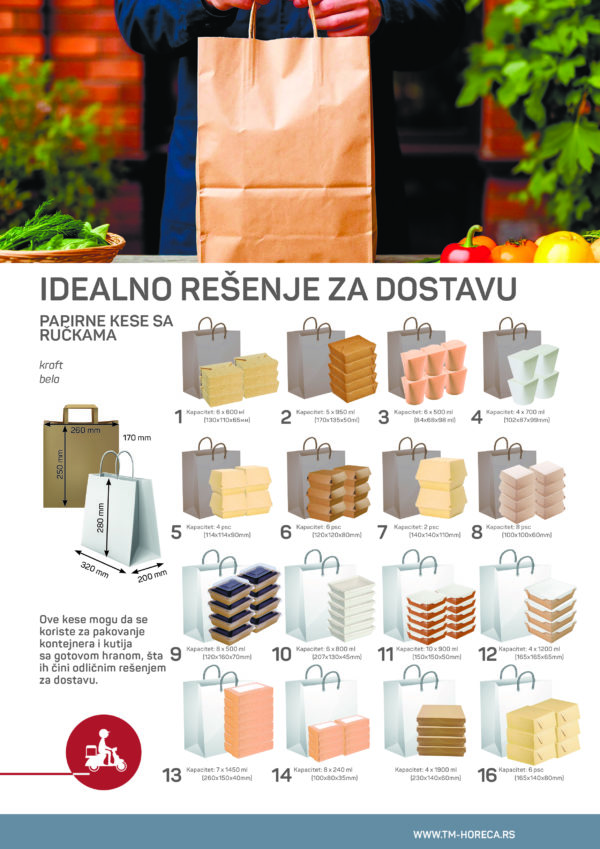 Papirna kesa sa plitkim ručkama 260х140х300 mm kraft 250 kom