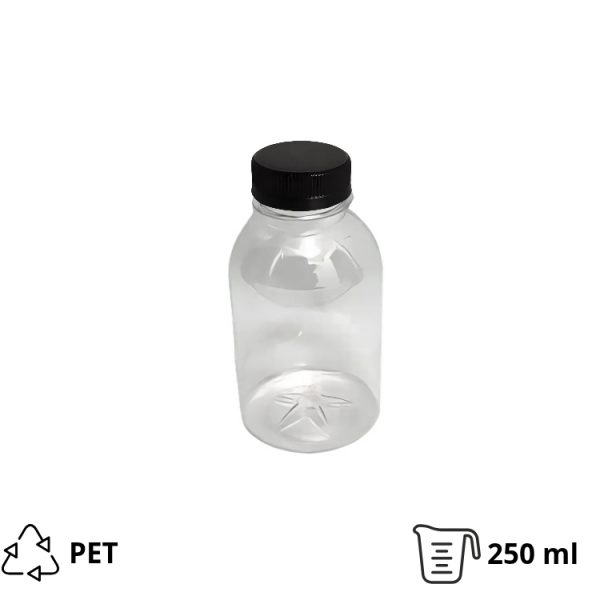 Flaša PET 0,25 litara sa crnim poklopcem d=38 mm, 300 kom