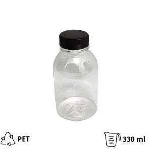 Flaša PET 0,33 litara sa crnim poklopcem d=38 mm, 300 kom
