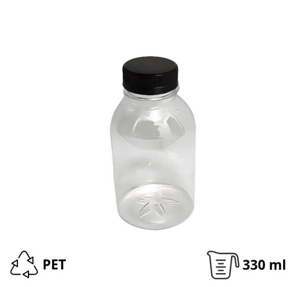 Flaša PET 0,33 litara sa crnim poklopcem d=38 mm, 300 kom