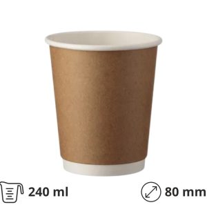 Papirna čaša 240 ml d=80 mm 2-sloj, kraft / bela SUP 25 št